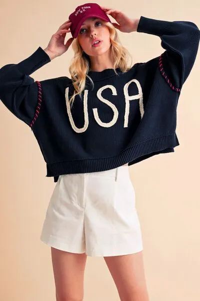 Hazel Blues® |  Aemi   Co USA Side Slit Round Neck Sweater