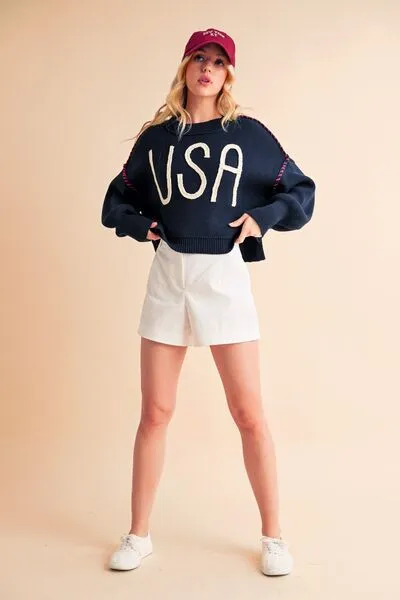 Hazel Blues® |  Aemi   Co USA Side Slit Round Neck Sweater
