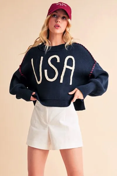 Hazel Blues® |  Aemi   Co USA Side Slit Round Neck Sweater