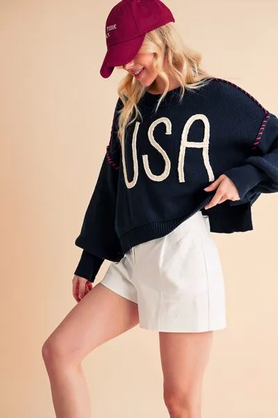 Hazel Blues® |  Aemi   Co USA Side Slit Round Neck Sweater