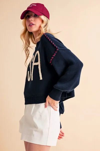Hazel Blues® |  Aemi   Co USA Side Slit Round Neck Sweater