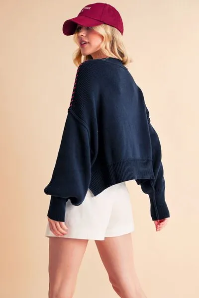Hazel Blues® |  Aemi   Co USA Side Slit Round Neck Sweater