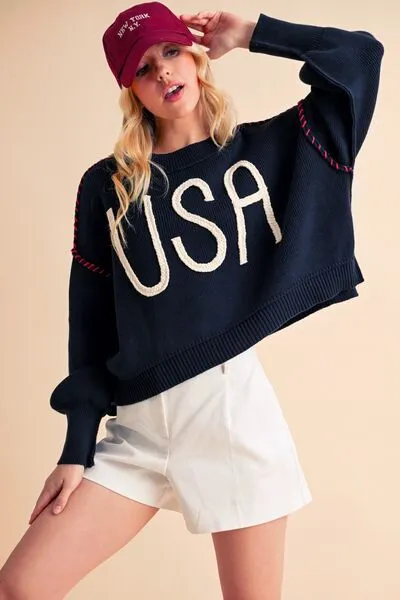 Hazel Blues® |  Aemi   Co USA Side Slit Round Neck Sweater