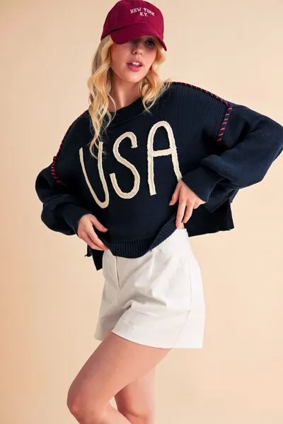 Hazel Blues® |  Aemi   Co USA Side Slit Round Neck Sweater