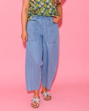 High-Waist Barrel Pull on Pants in Light Blue