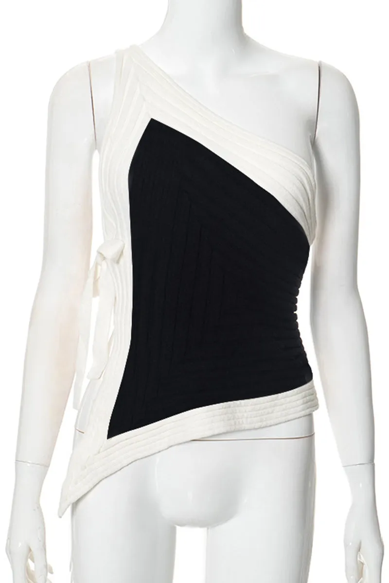 HTR1038 Asymmetric Ribbed Knit Top