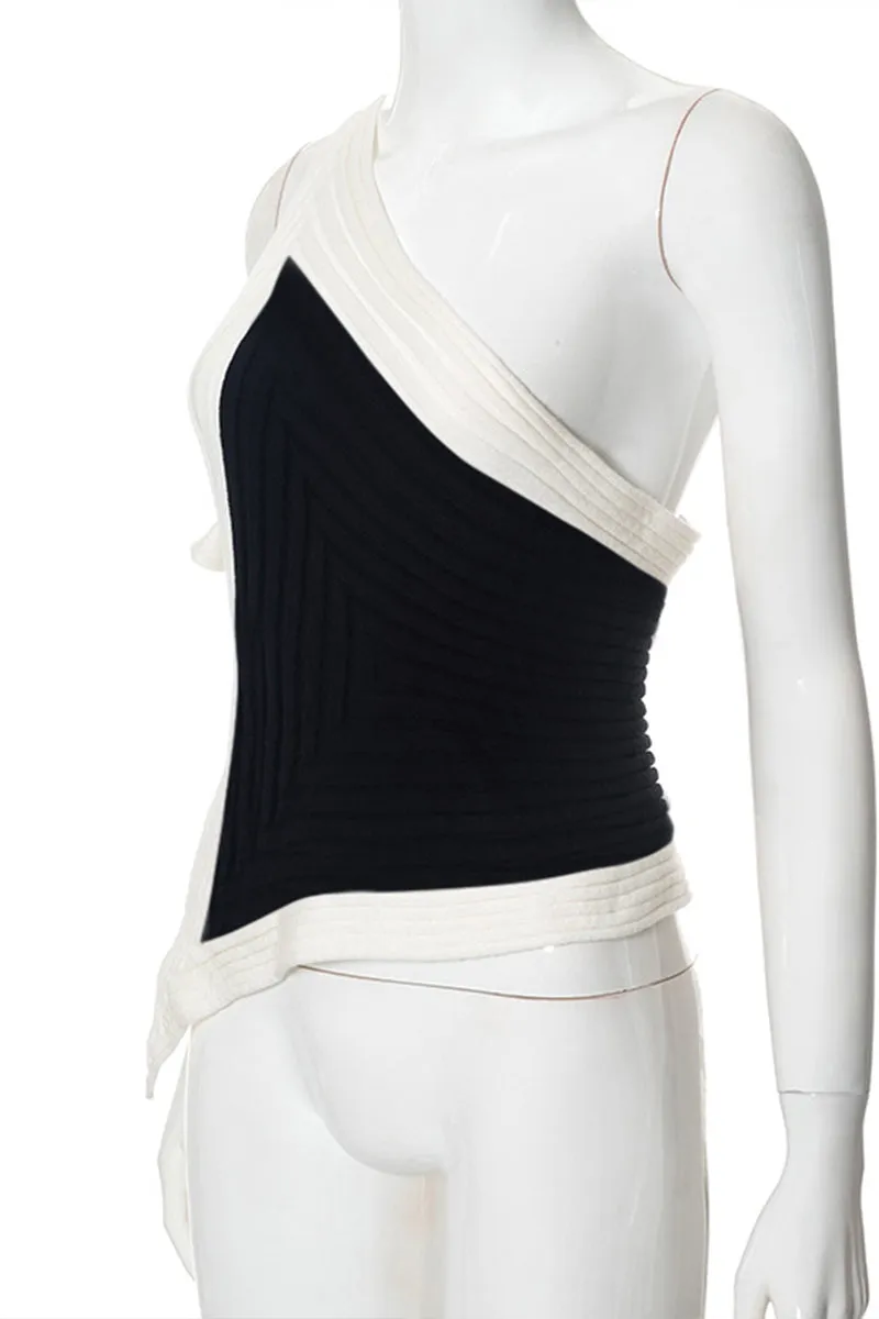 HTR1038 Asymmetric Ribbed Knit Top