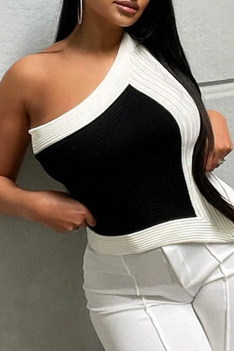 HTR1038 Asymmetric Ribbed Knit Top