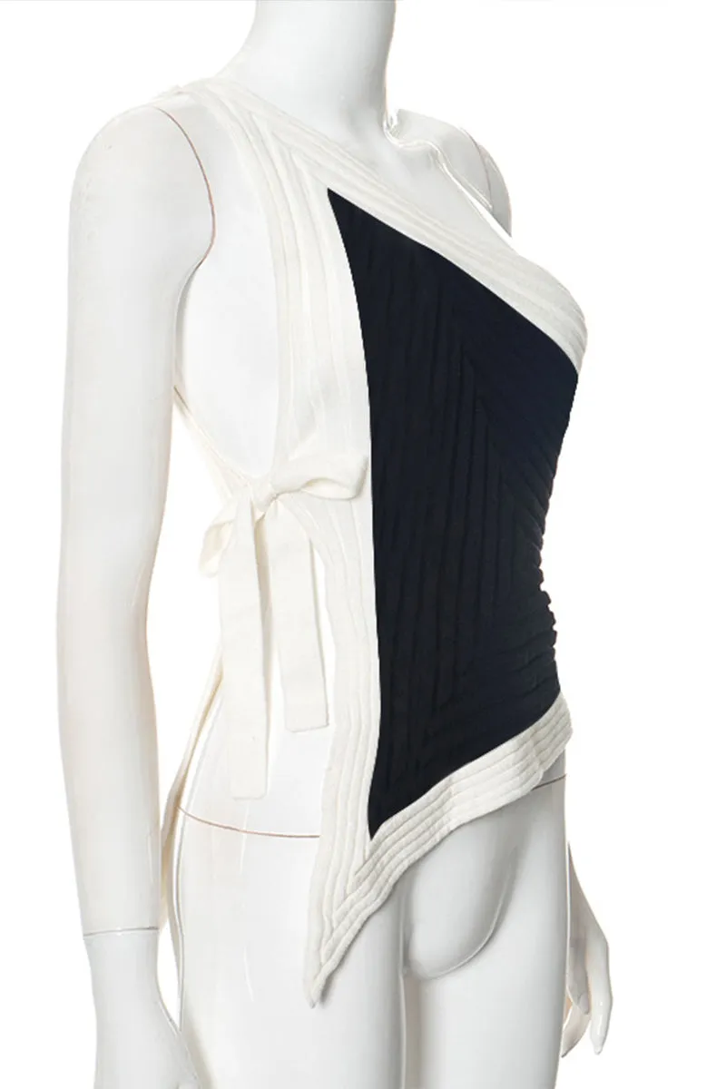 HTR1038 Asymmetric Ribbed Knit Top