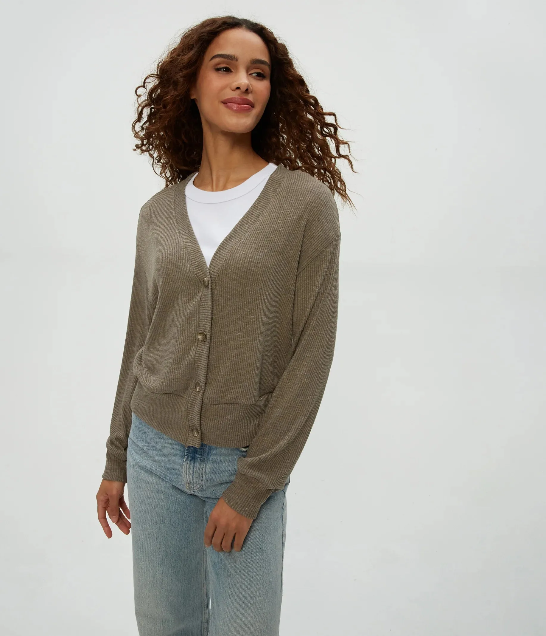 Isla V-Neck Cardigan in Cobblestone