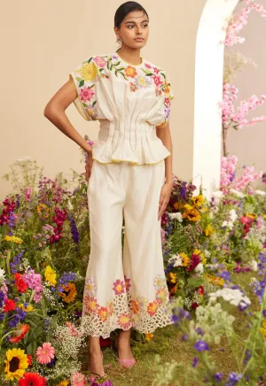 Ivory floral applique pants