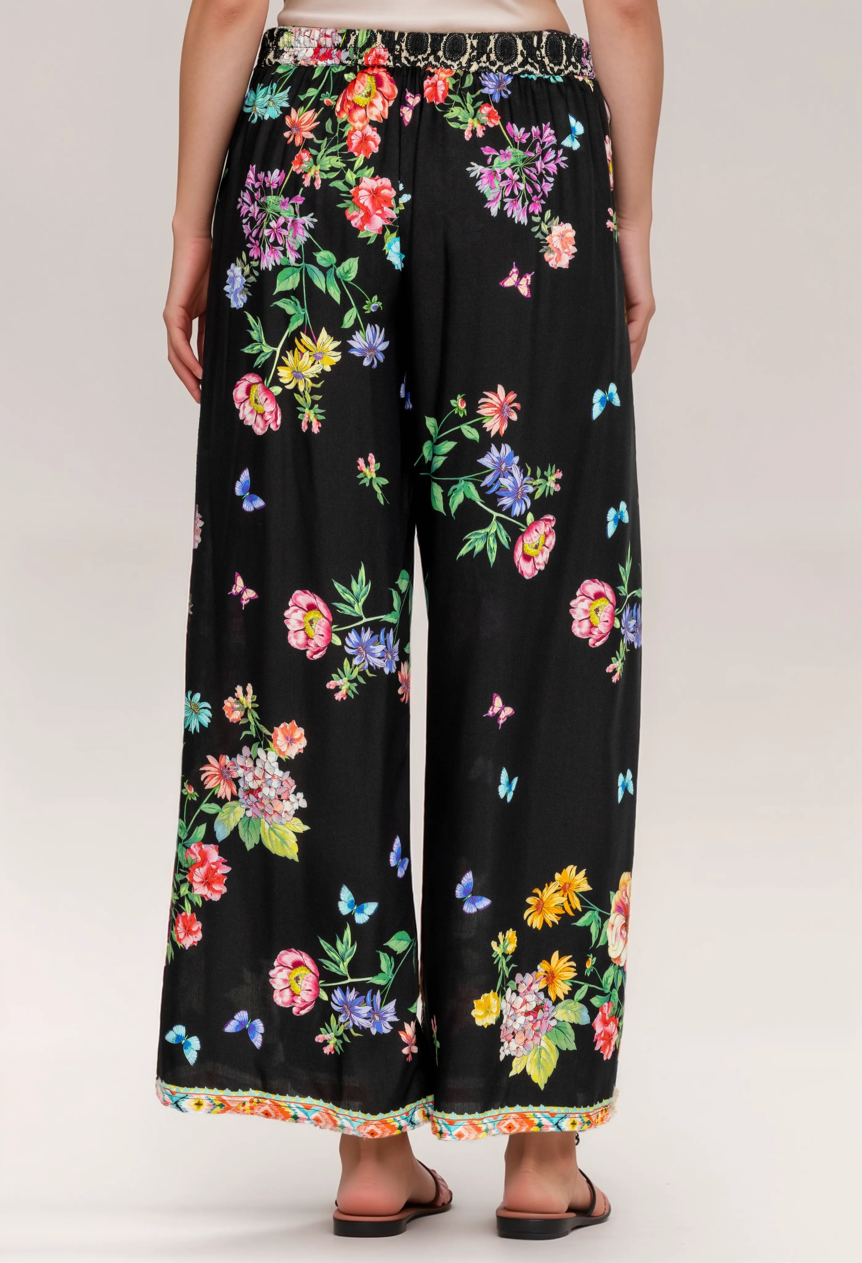 Johnny Was Black Butterfly Wrap Pant CSW3923 Boho Chic
