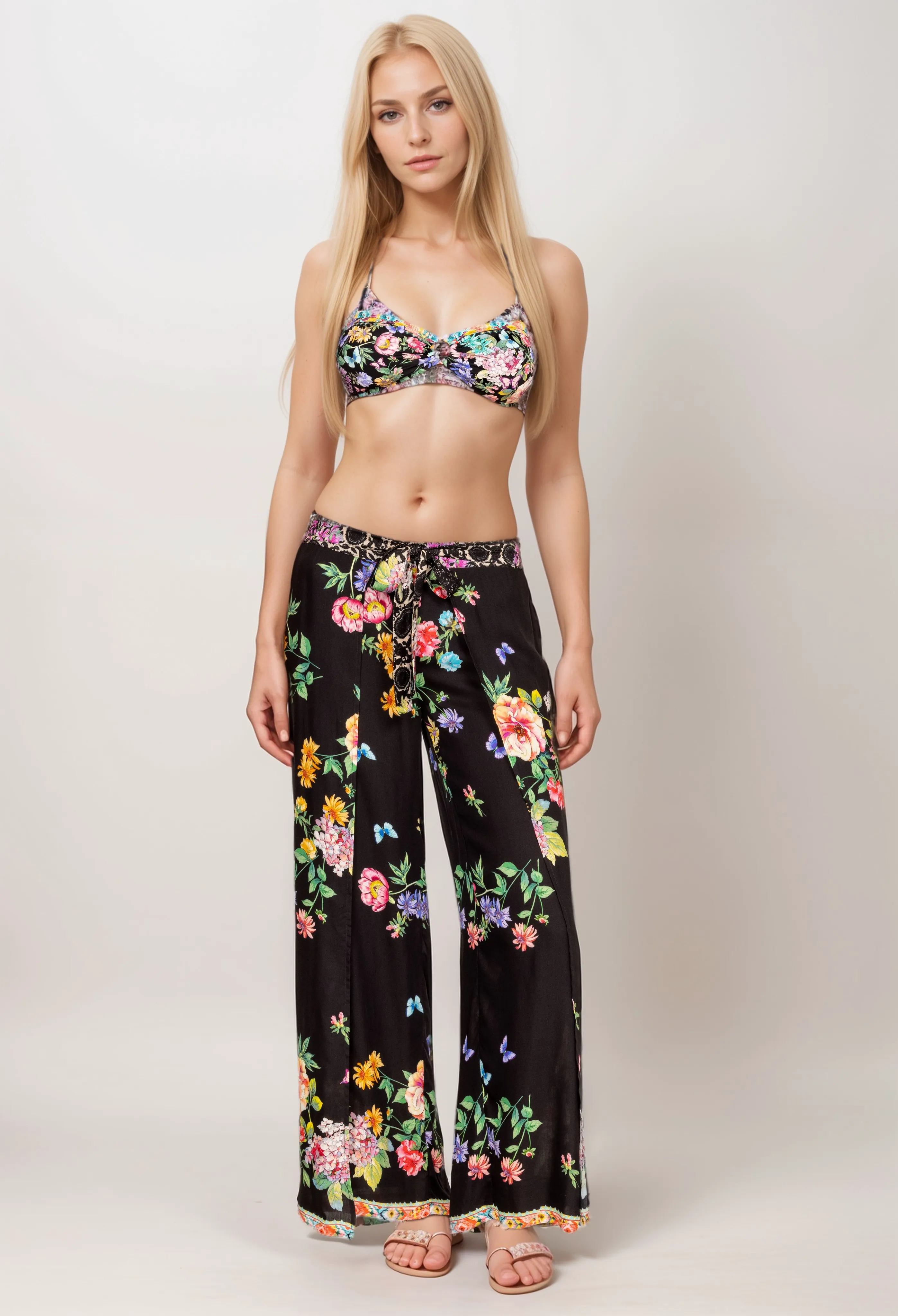 Johnny Was Black Butterfly Wrap Pant CSW3923 Boho Chic