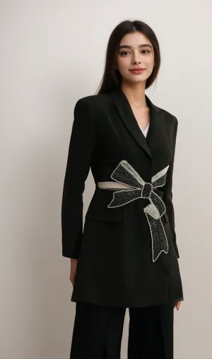 Justine black bowknot cut-out blazer