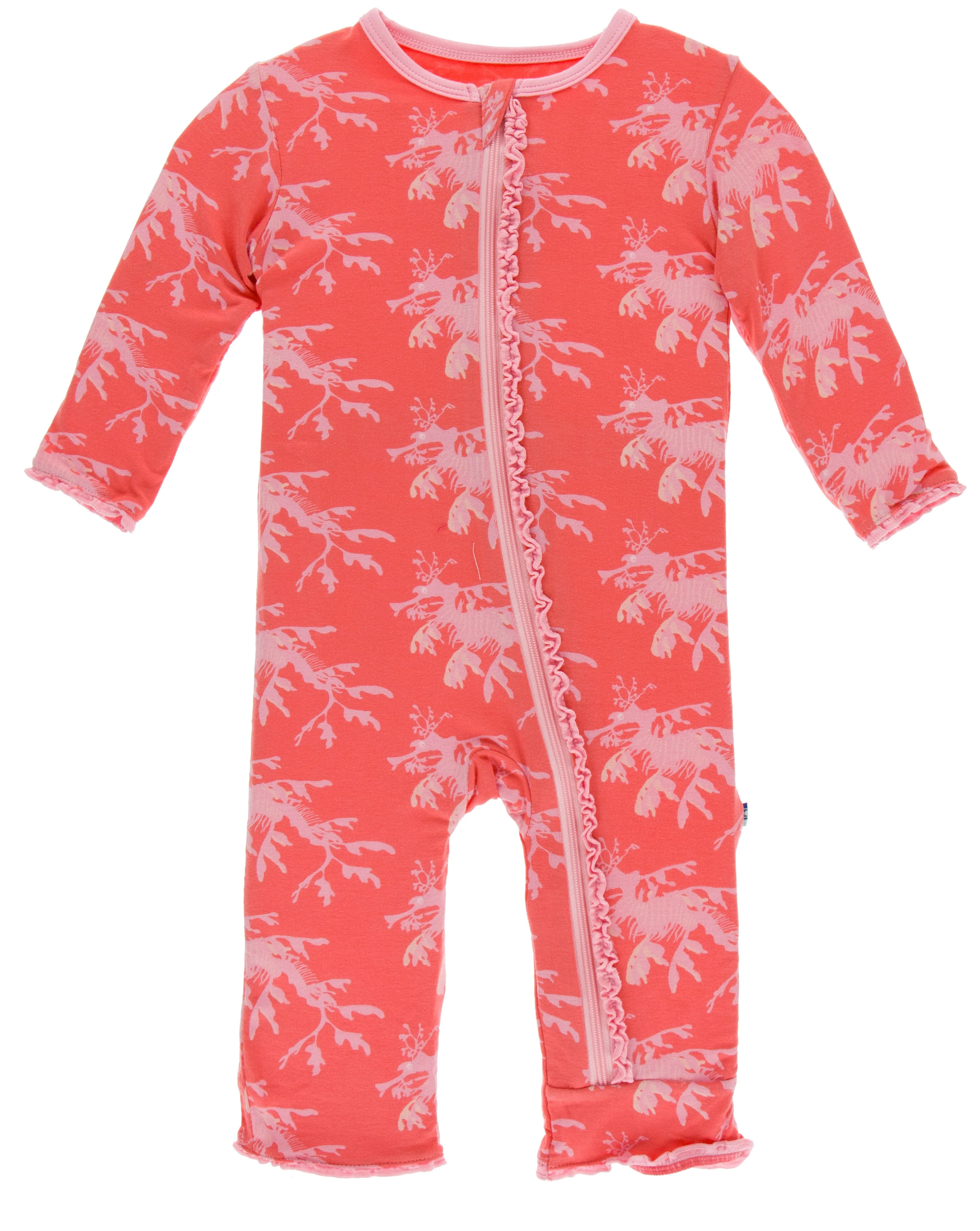 KicKee Pants English Rose Leafy Sea Dragon Muffin Ruffle Coverall with Zipper
