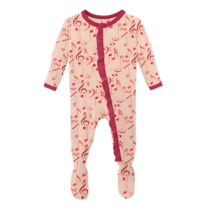 KicKee Pants Peach Blossom Music Class Classic Ruffle Footie with Zipper