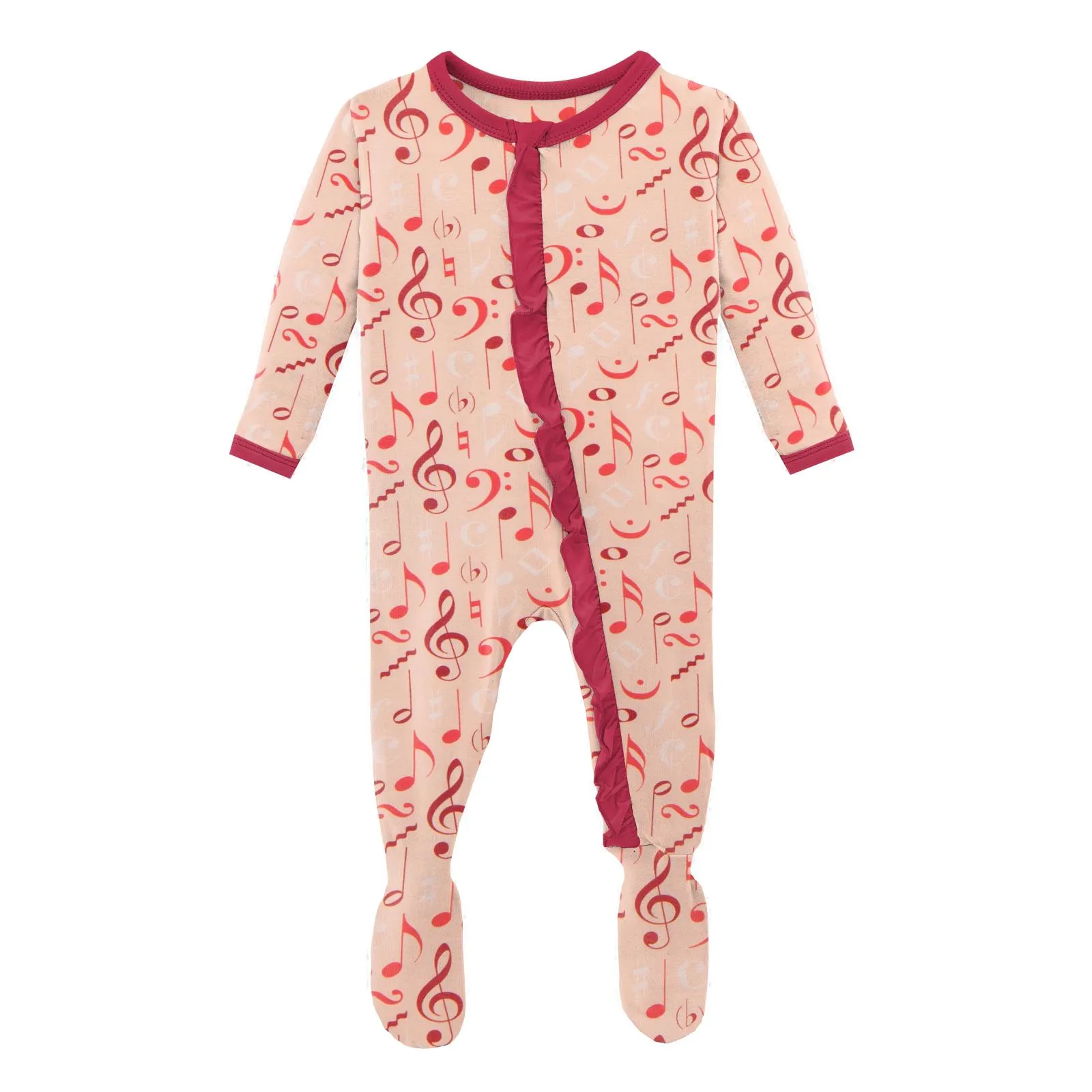 KicKee Pants Peach Blossom Music Class Classic Ruffle Footie with Zipper