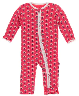 KicKee Pants Red Ginger Mini Trees Muffin Ruffle Coverall with Zipper