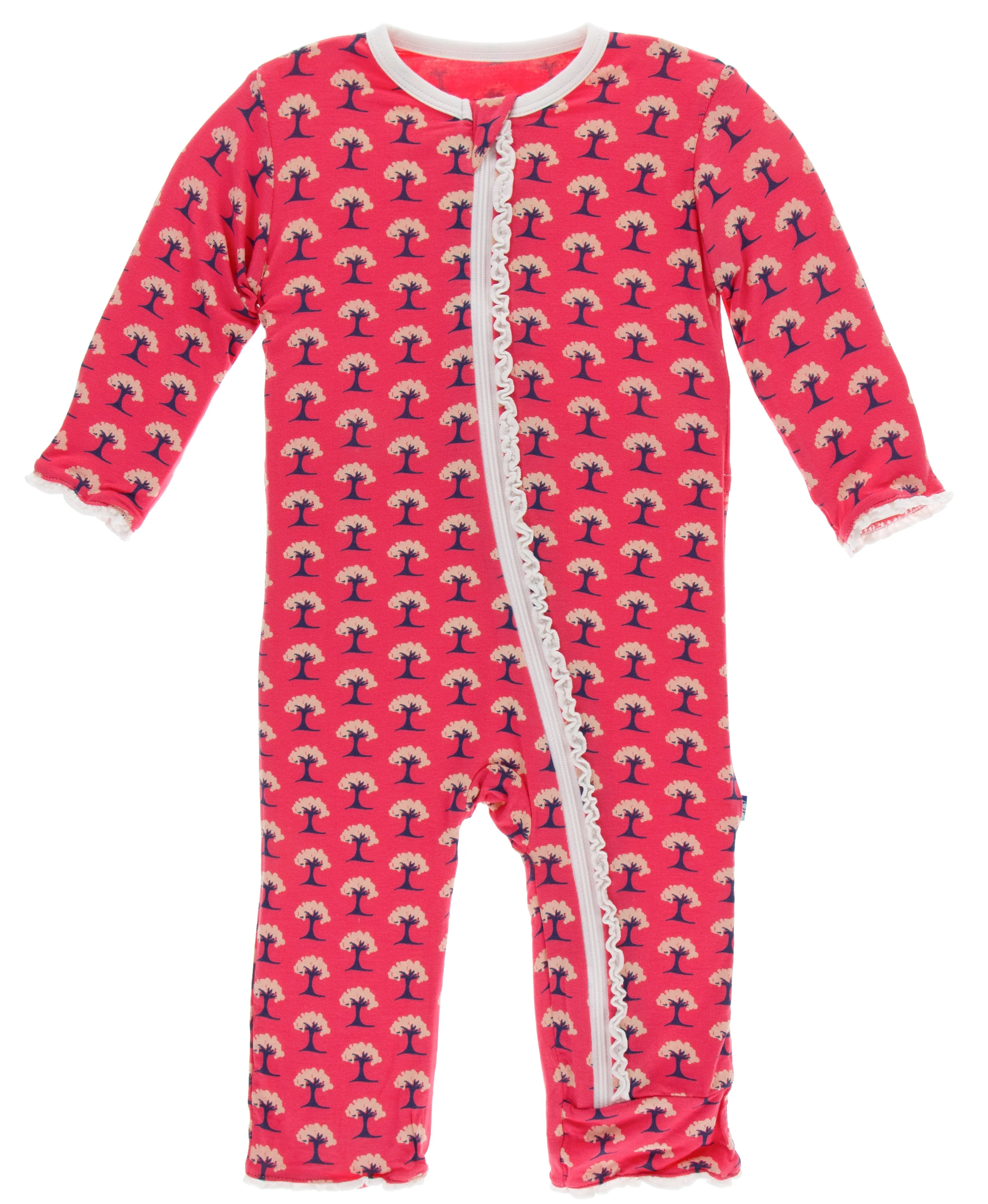 KicKee Pants Red Ginger Mini Trees Muffin Ruffle Coverall with Zipper