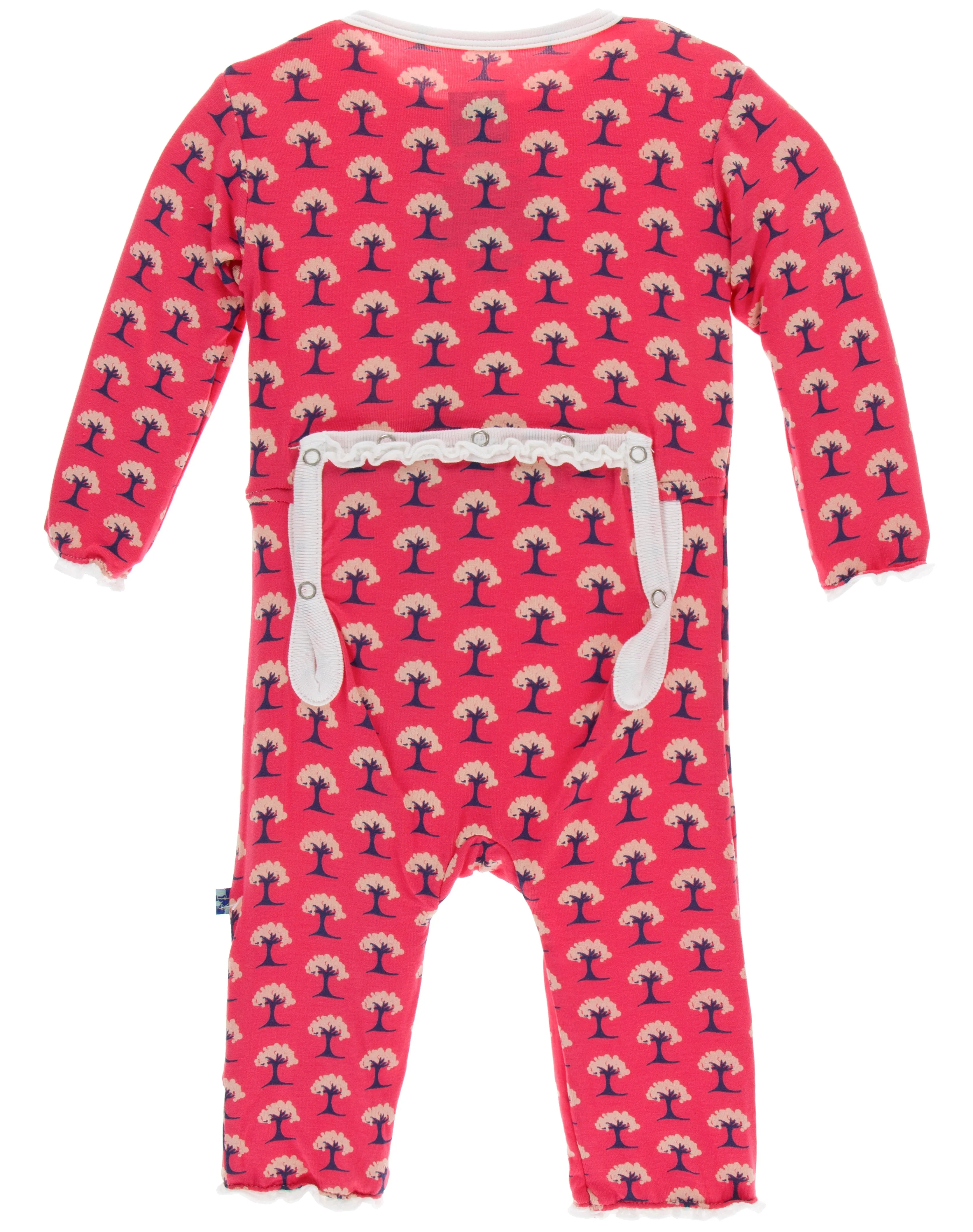 KicKee Pants Red Ginger Mini Trees Muffin Ruffle Coverall with Zipper