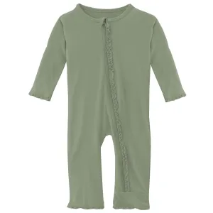 KicKee Pants Solid Silver Sage Muffin Ruffle Coverall with Zipper
