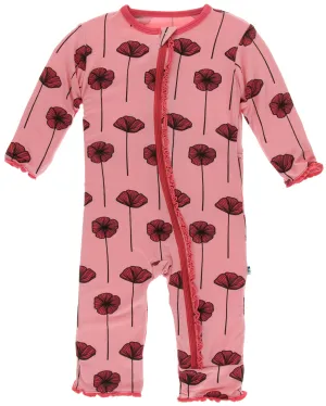 KicKee Pants Strawberry Poppies Muffin Ruffle Coverall with Zipper