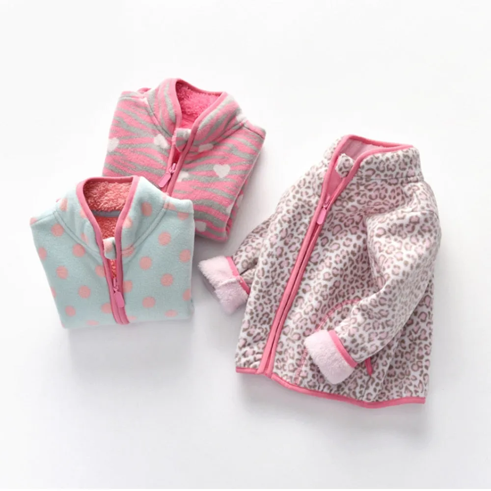 Kids Winter Fleece Thicken Warm Long Sleeve Wool Jacket - Pink Leopard
