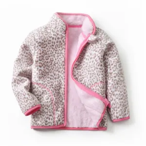 Kids Winter Fleece Thicken Warm Long Sleeve Wool Jacket - Pink Leopard