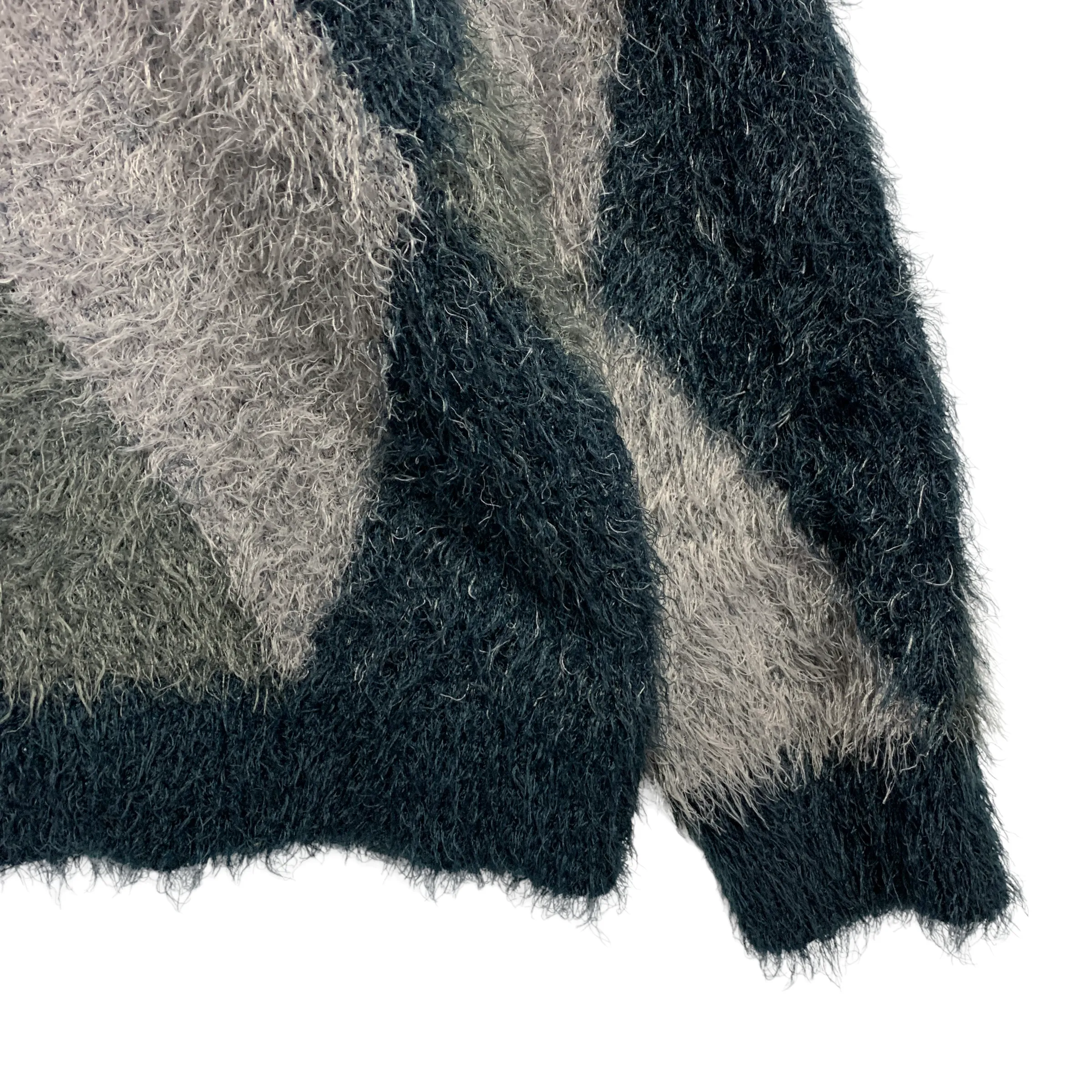 [L] Number Nine Fuzzy Feathery Argyle Oversized Crewneck Sweater Black