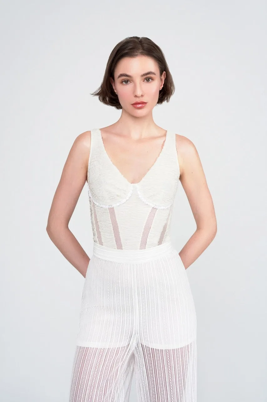 Lace-Panelling Stretchy Corset Top  (Try-on)