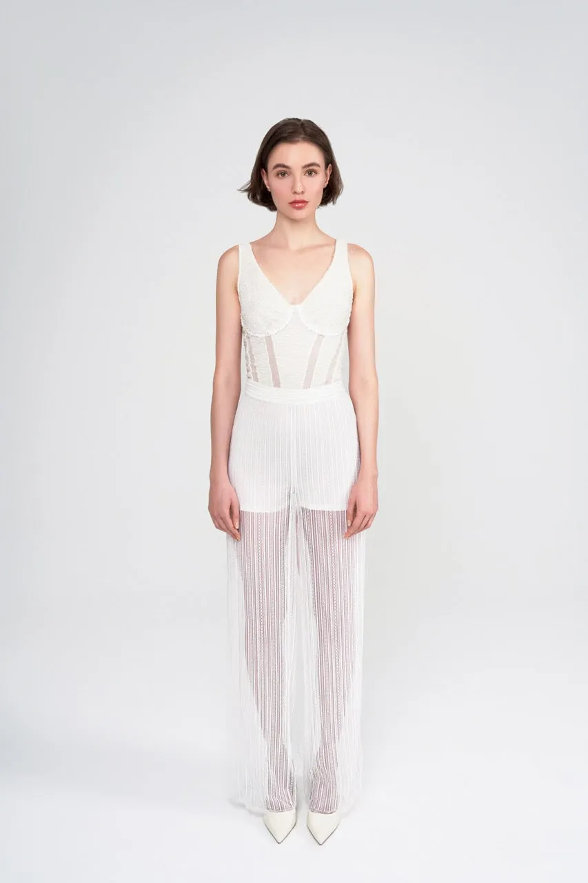 Lace-Panelling Stretchy Corset Top  (Try-on)