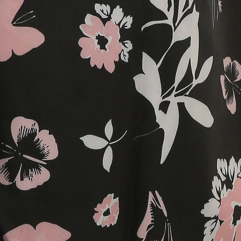 Ladies Butterfly Floral Printed Mid-Length Basic Rain Coat with Removable Hood