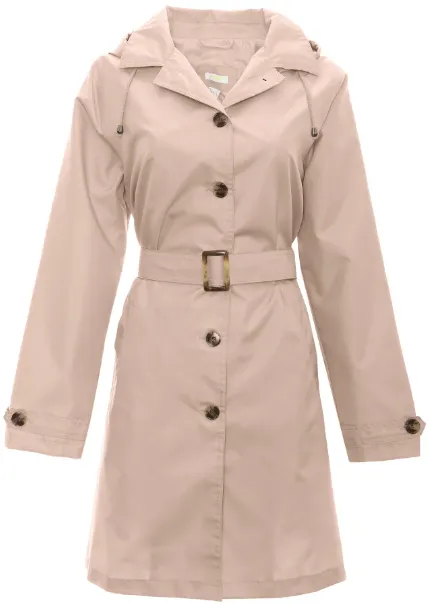 Ladies Solid Dusty Pink Mid-Length Basic Rain Coat with Removable Hood