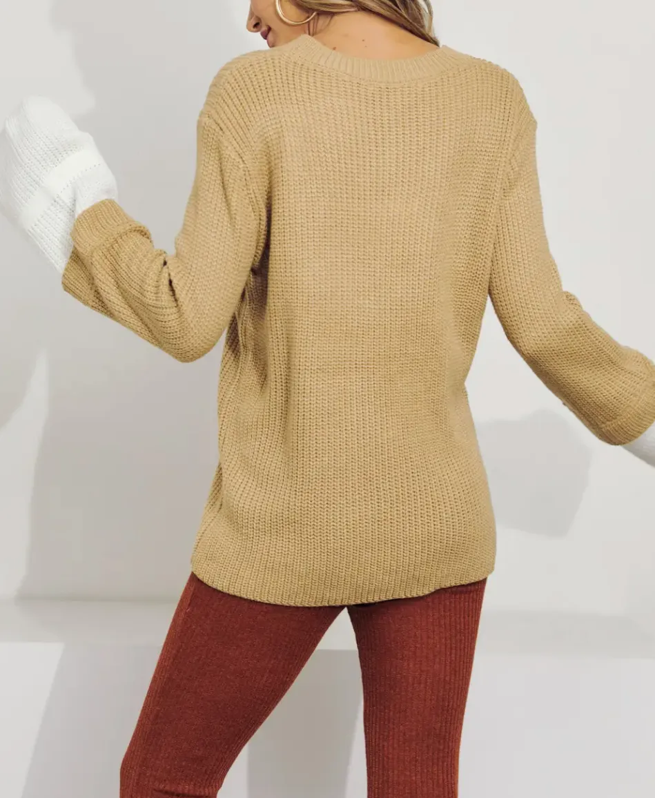 LAYERED SLEEVE KNIT SWEATER