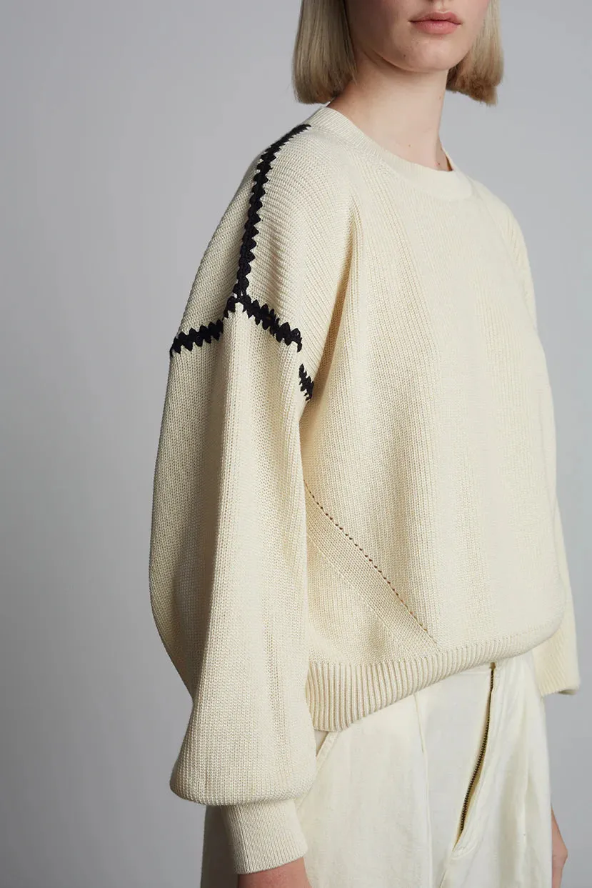 Layla Crochet Trim Sweater - Ivory/Black