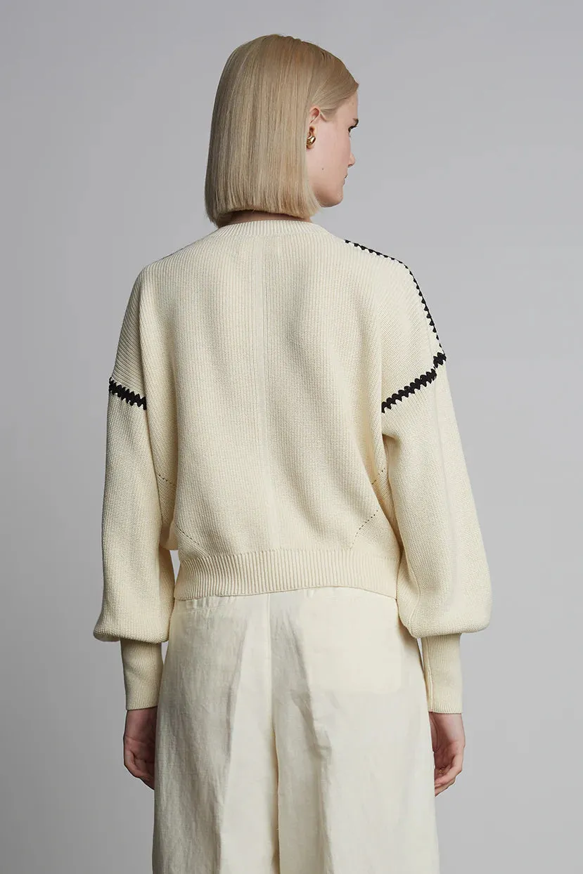 Layla Crochet Trim Sweater - Ivory/Black