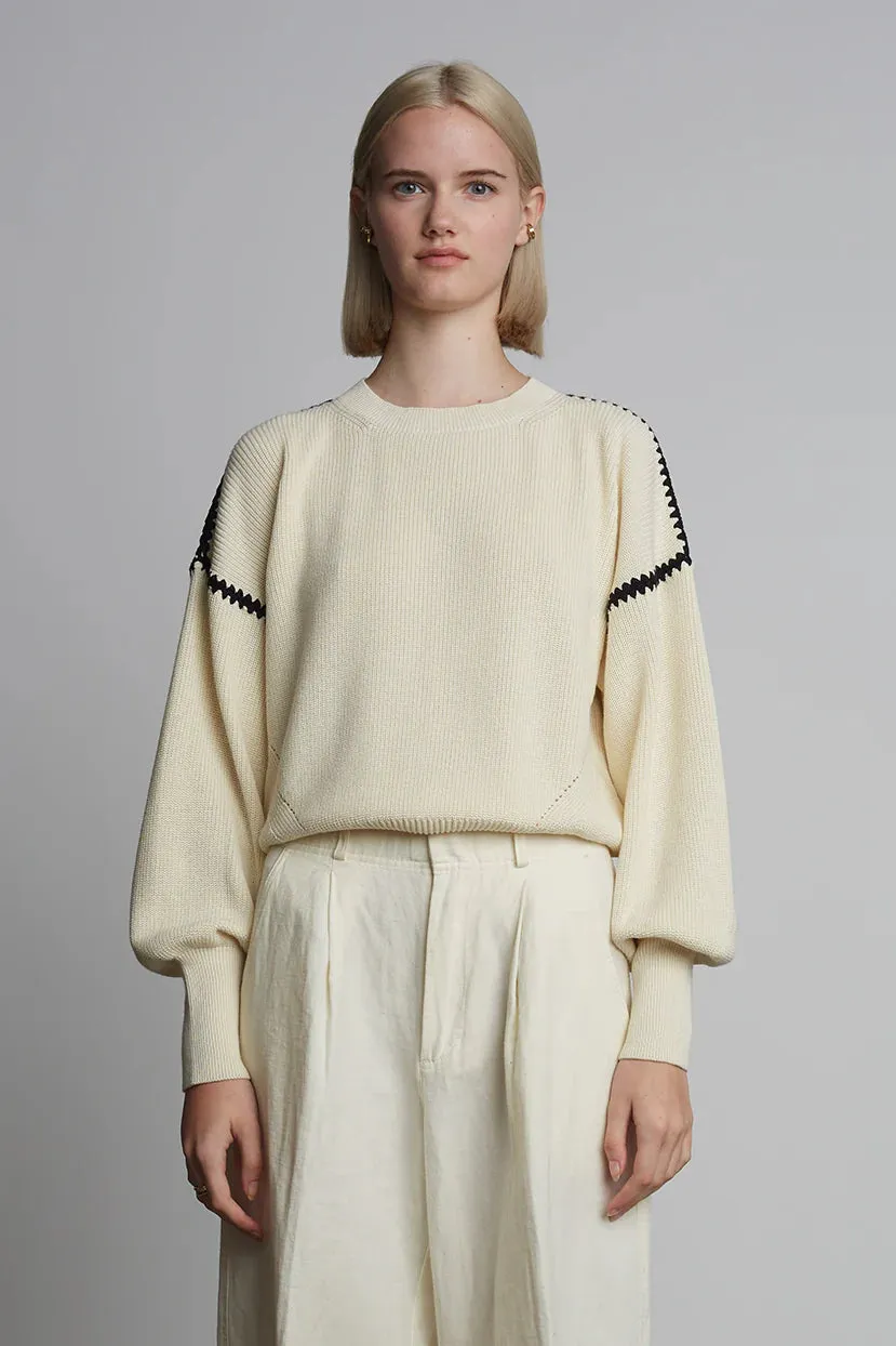 Layla Crochet Trim Sweater - Ivory/Black