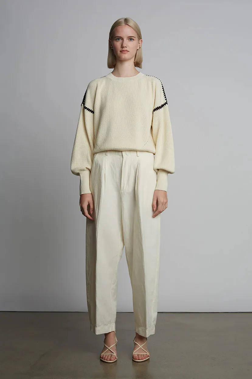 Layla Crochet Trim Sweater - Ivory/Black