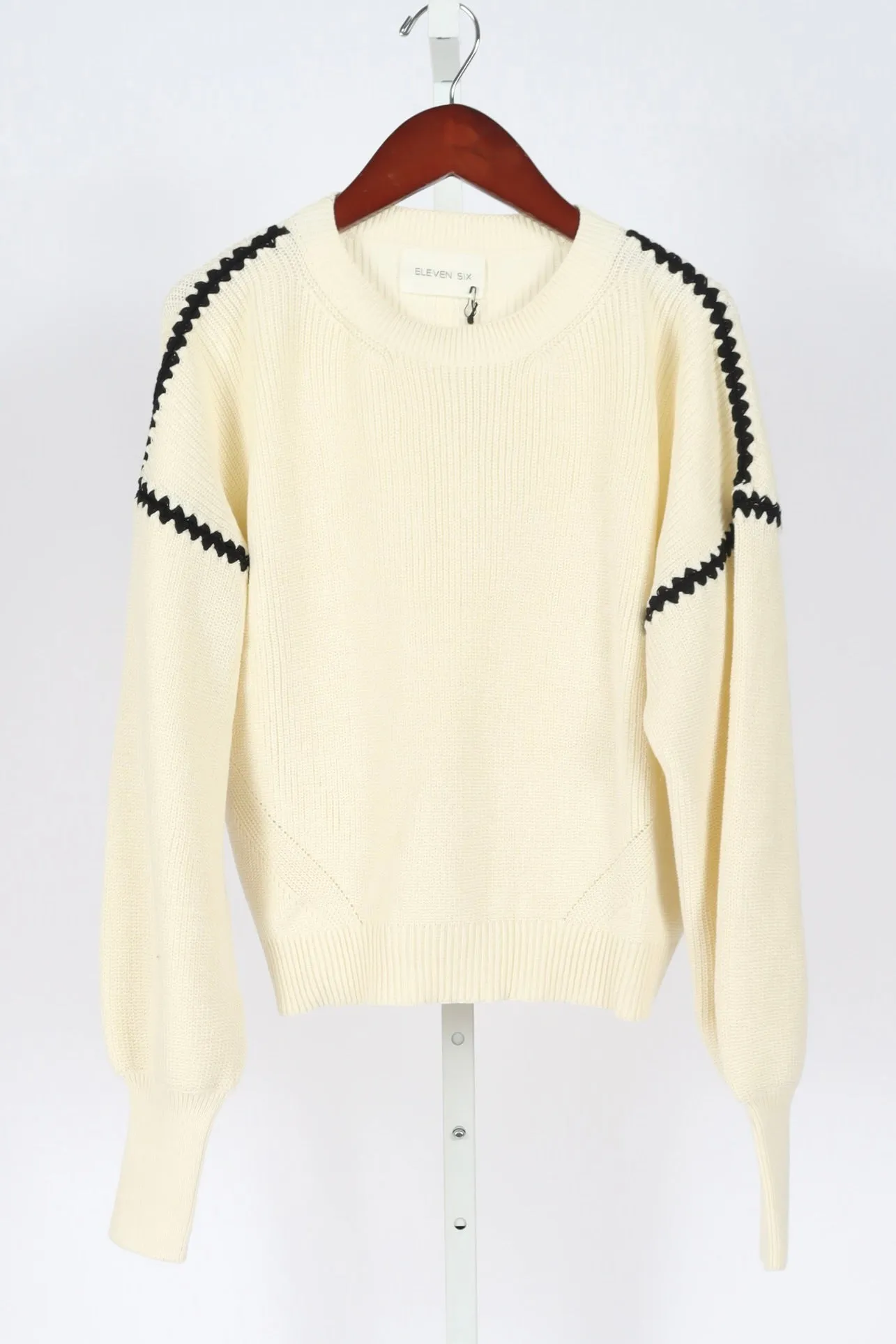 Layla Crochet Trim Sweater - Ivory/Black