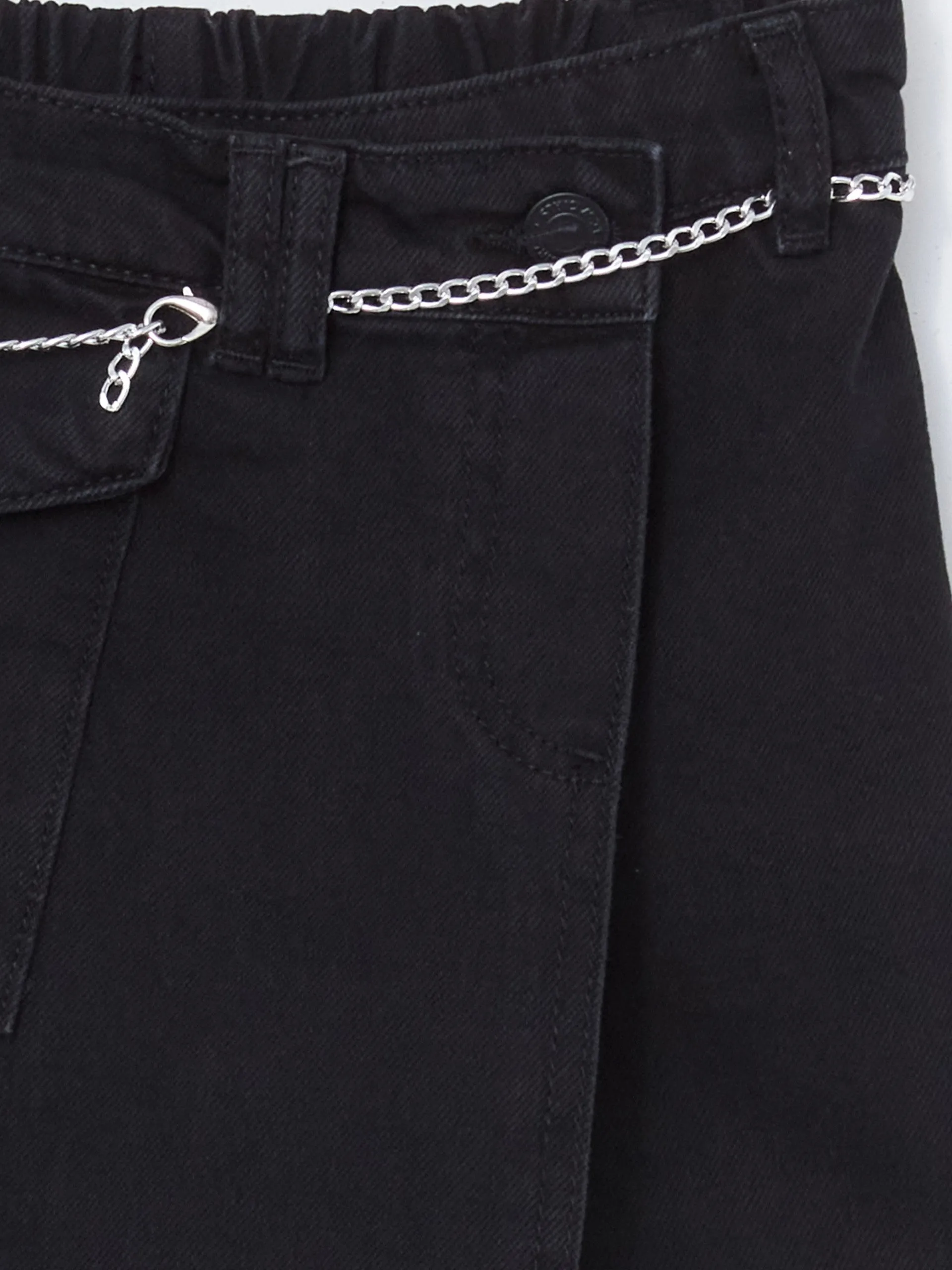 Lcw Kids Black Elastic Waist Girl Jean Shorts Skirt