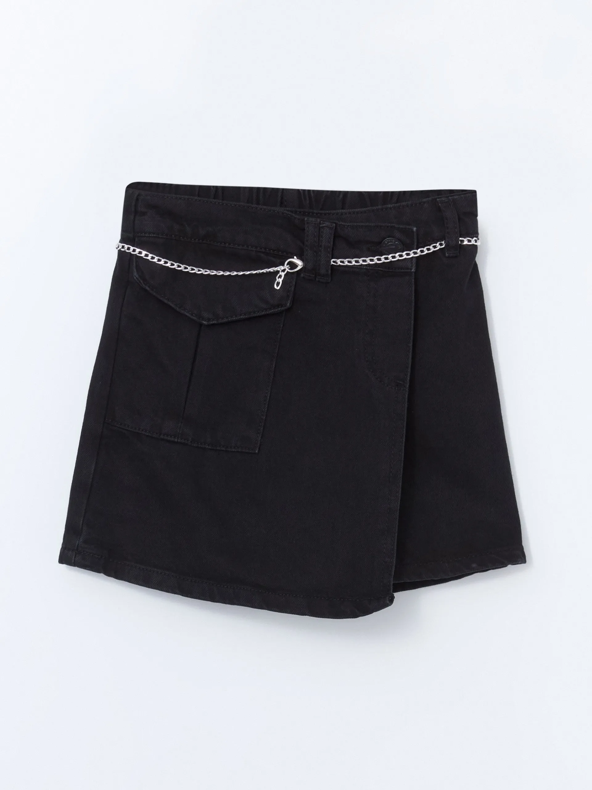 Lcw Kids Black Elastic Waist Girl Jean Shorts Skirt