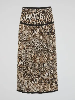 Leopard Print Pleated Maxi Skirt