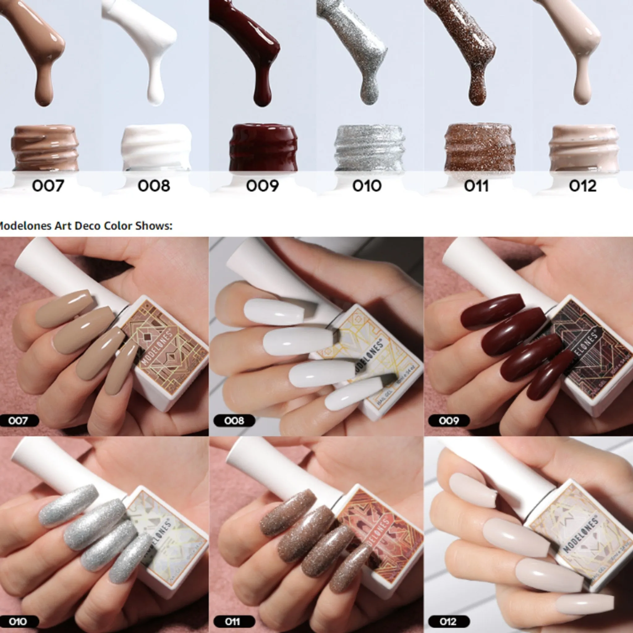 Like New/Unboxed- Modelones Gel Nail Polish- Art Deco White Nude Champagne Gold Silver Burgundy Gel Polish- 6 PCS 10ML Soak Off UV Nail Gel Polish