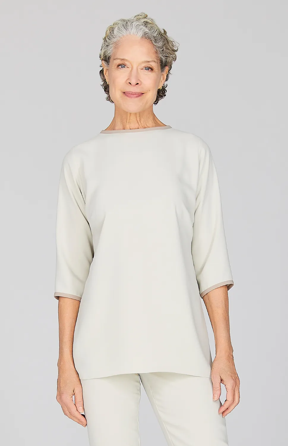 Lustrous Crepe 3/4 Sleeve Blouse w/ Contrast Bias