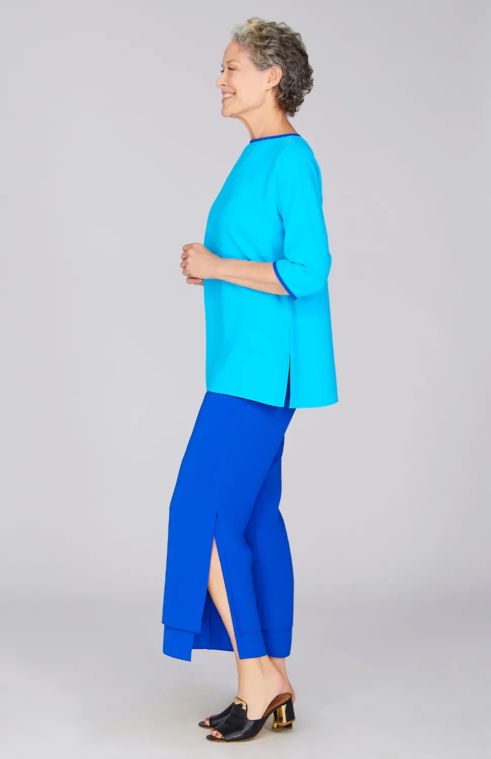 Lustrous Crepe 3/4 Sleeve Blouse w/ Contrast Bias