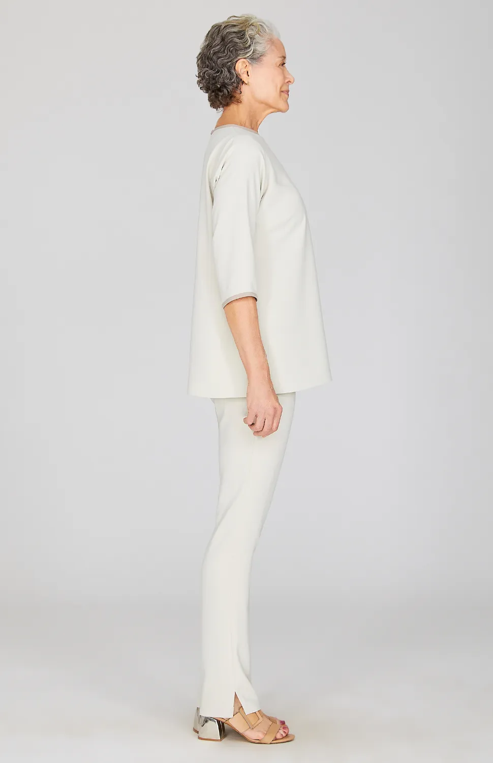 Lustrous Crepe 3/4 Sleeve Blouse w/ Contrast Bias