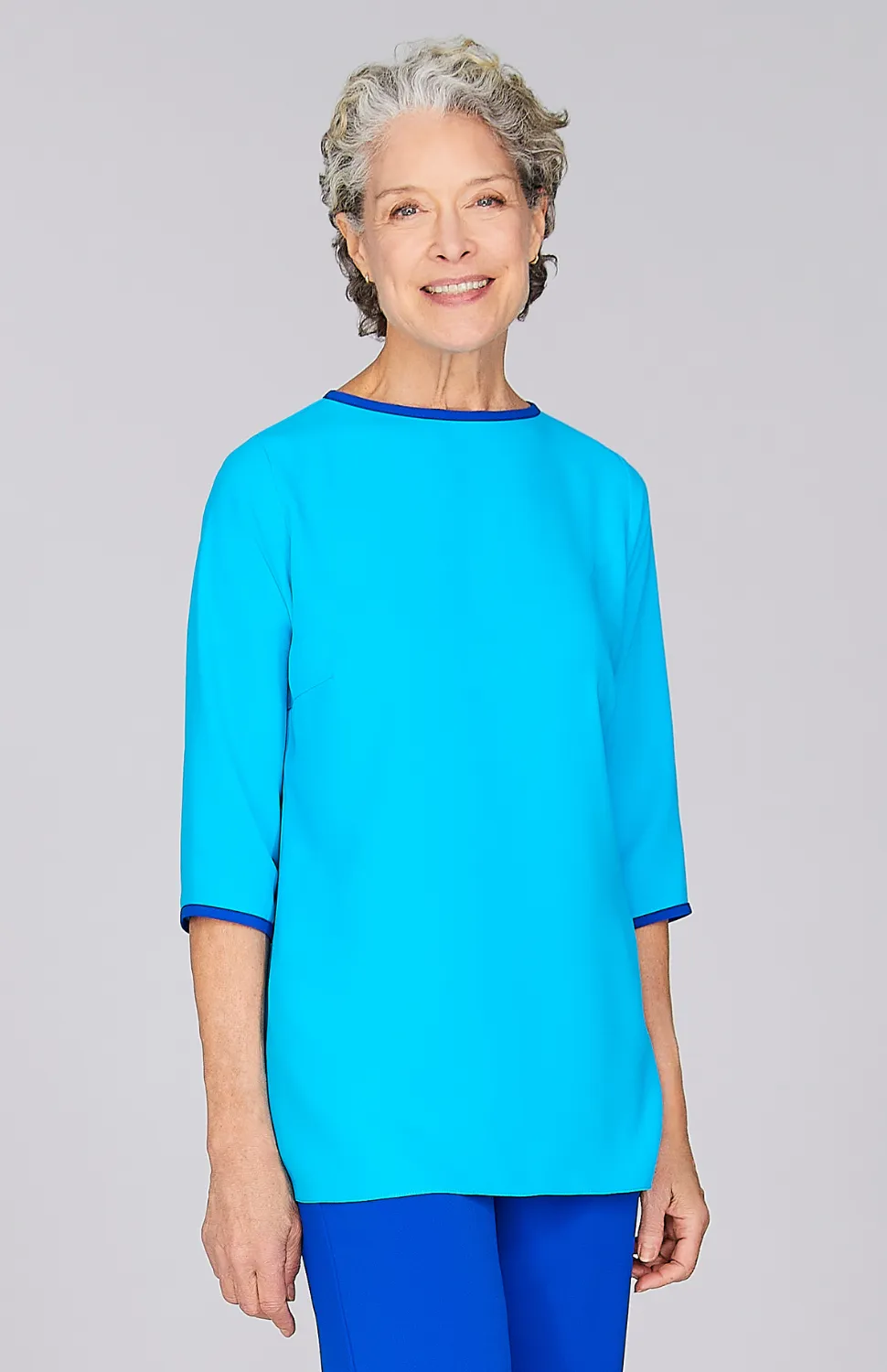 Lustrous Crepe 3/4 Sleeve Blouse w/ Contrast Bias