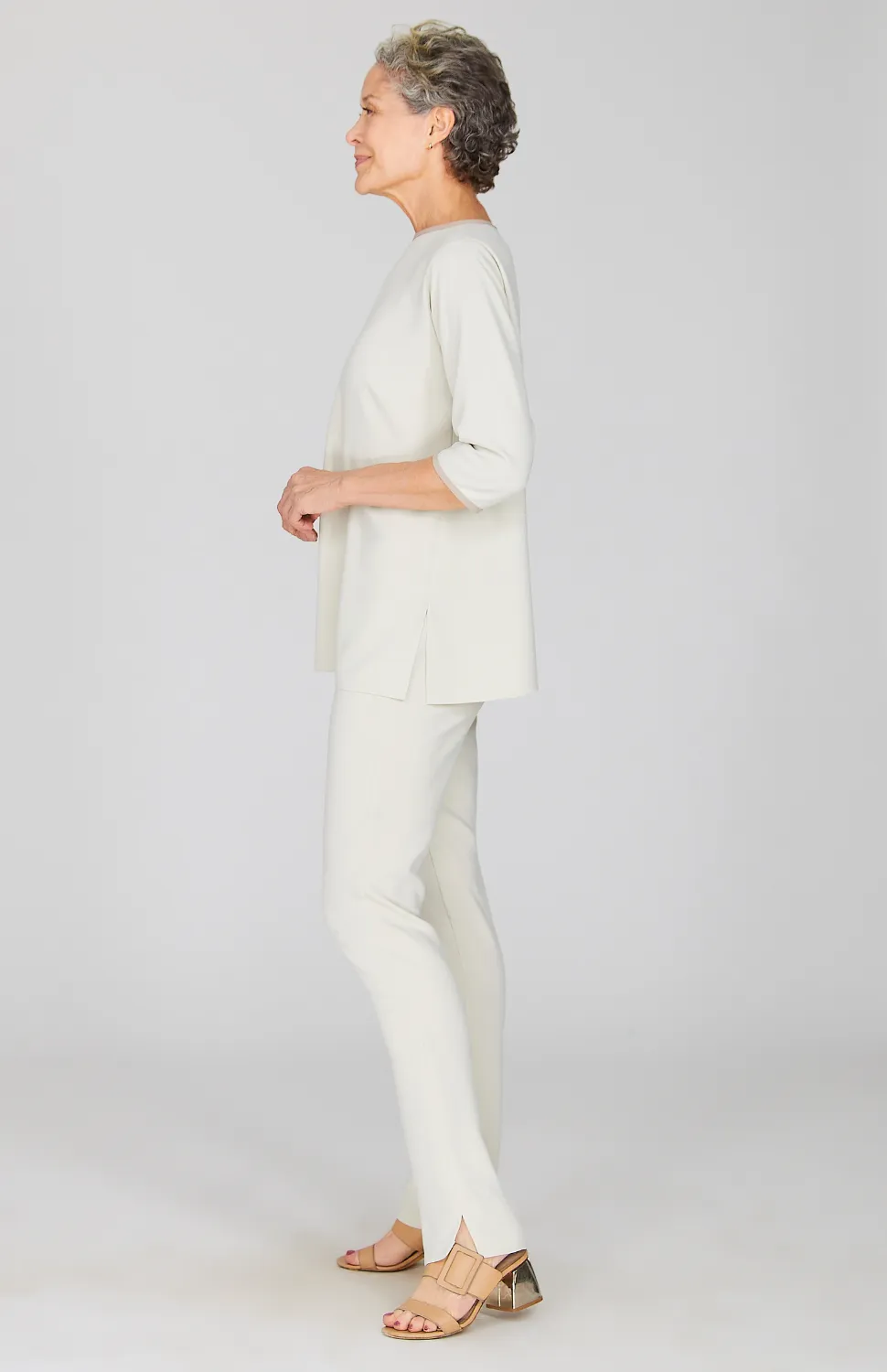 Lustrous Crepe 3/4 Sleeve Blouse w/ Contrast Bias