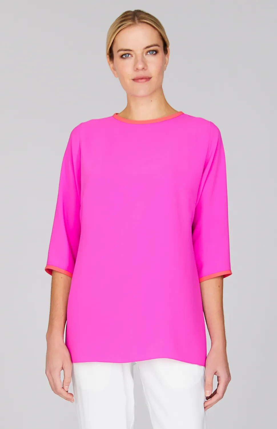 Lustrous Crepe 3/4 Sleeve Blouse w/ Contrast Bias