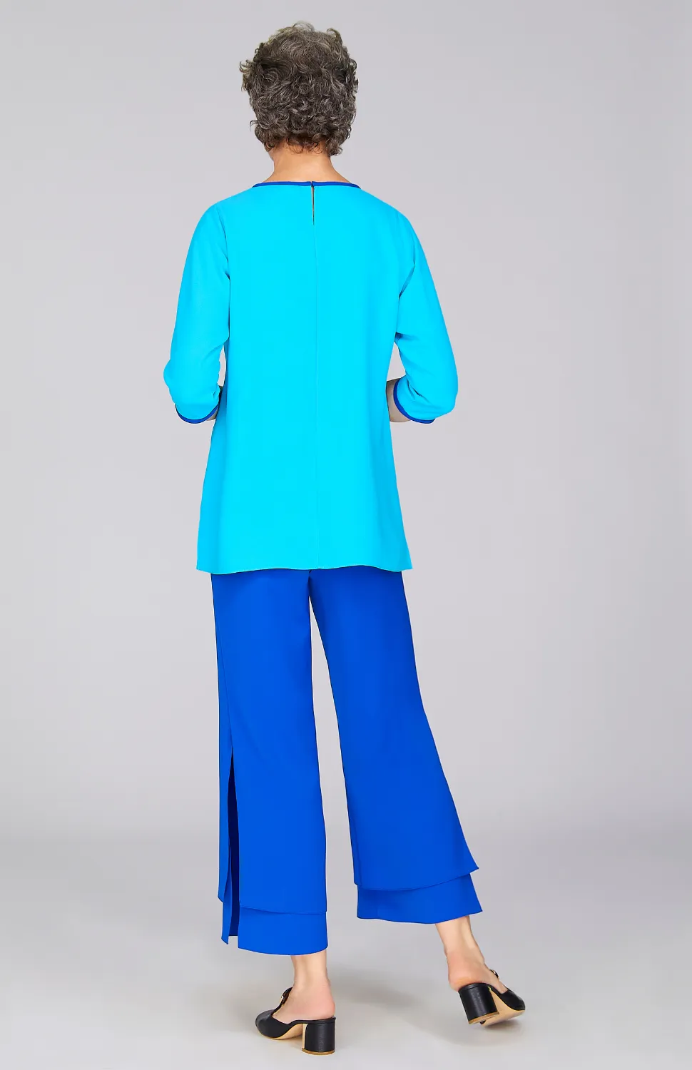 Lustrous Crepe 3/4 Sleeve Blouse w/ Contrast Bias
